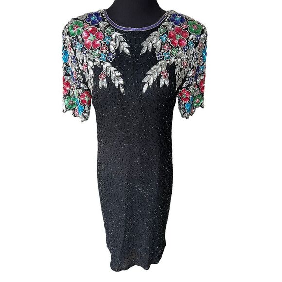 100% Silk Beaded Dress Vintage Stenay size 10 - Picture 1 of 13